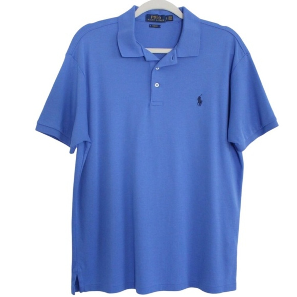 Polo Ralph Lauren Blue Interlock Polo Shirt Men L Navy Pony Classic - Picture 2 of 9